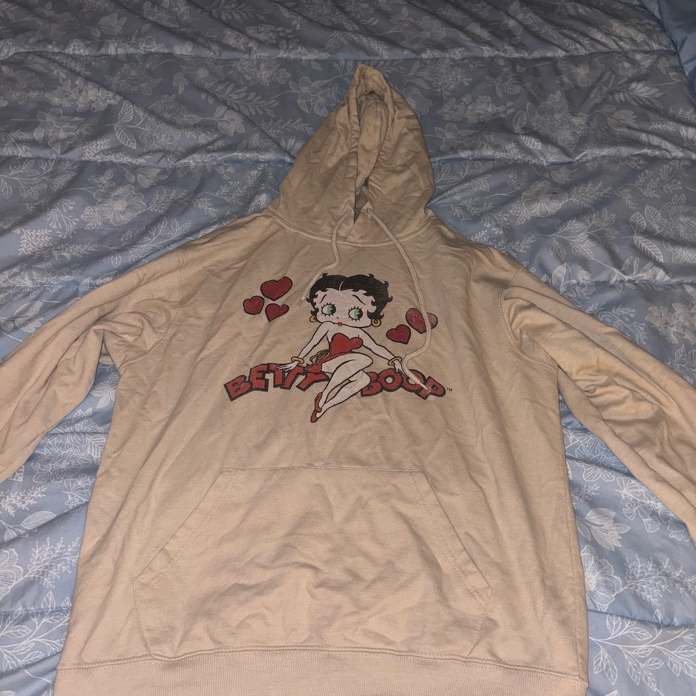 Tan Hooded Jacket with Cartoon Graphic